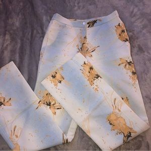 Wide leg handmade light blue jeans with a light brown elegant deaign